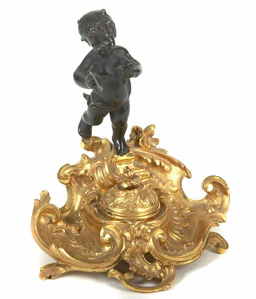 Appraisal: A Louis XV style gilt and patinated bronze inkstand height