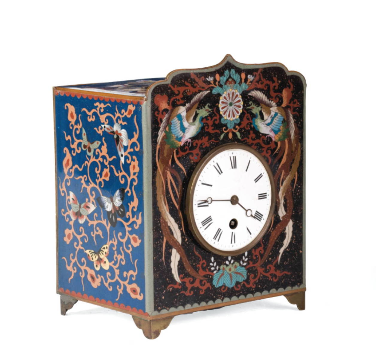 Appraisal: JAPANESE CLOISONNE MANTLE CLOCK DECORATED WITH DRAGONS AND PHOENIX ON