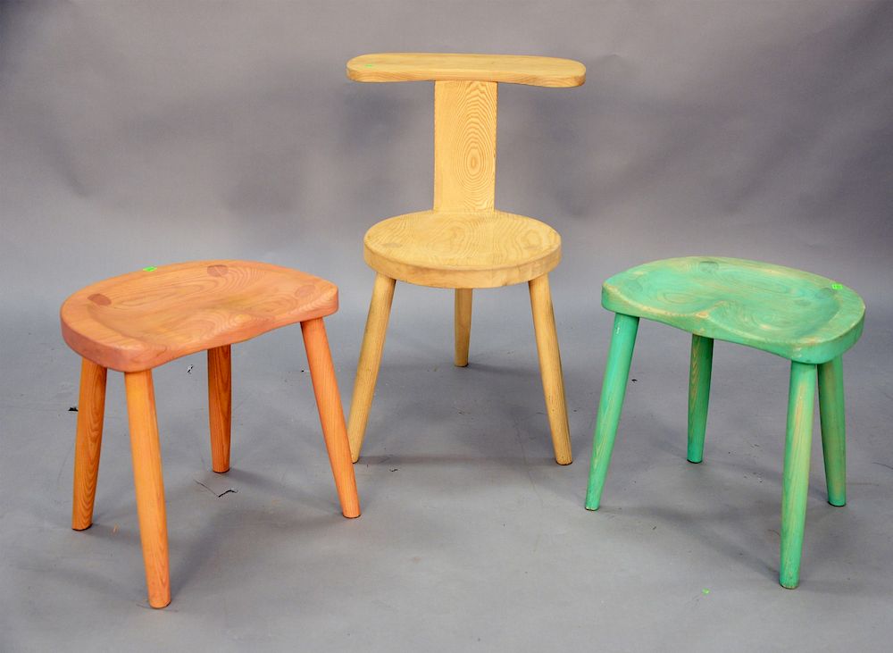 Appraisal: Set of three Bob Roakes stools one with a back