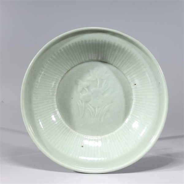 Appraisal: Chinese celadon glazed dish with floral design to interior overall