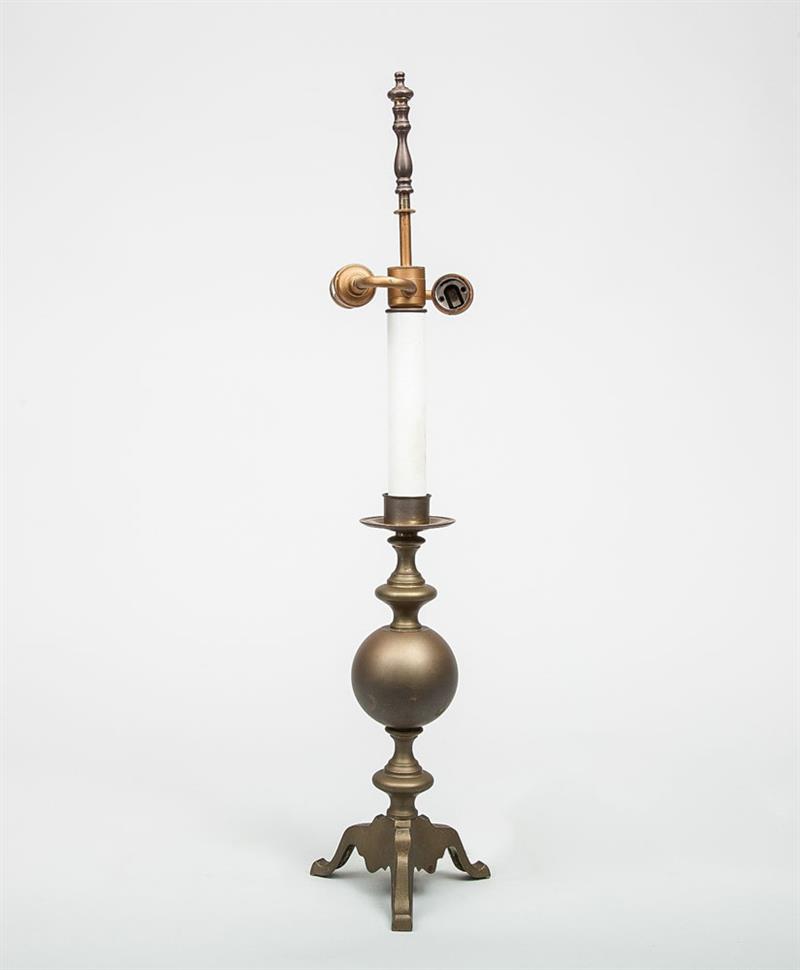 Appraisal: Flemish Baroque Style Brass Tripod Candlestick Lamp and in Estimate