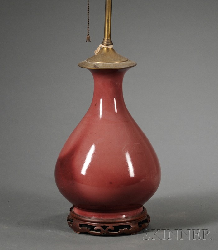 Appraisal: Chinese Porcelain Pink and Oxblood Glazed Baluster Lamp Base th