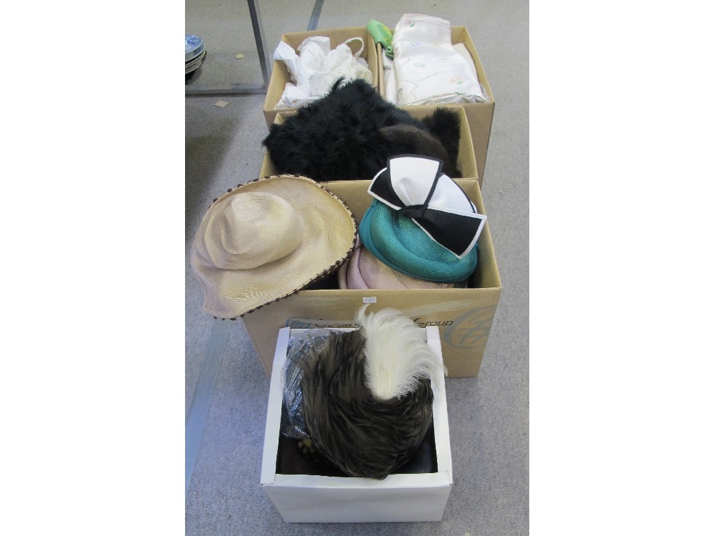 Appraisal: Five boxes including ladies clothing hats furs linen etc