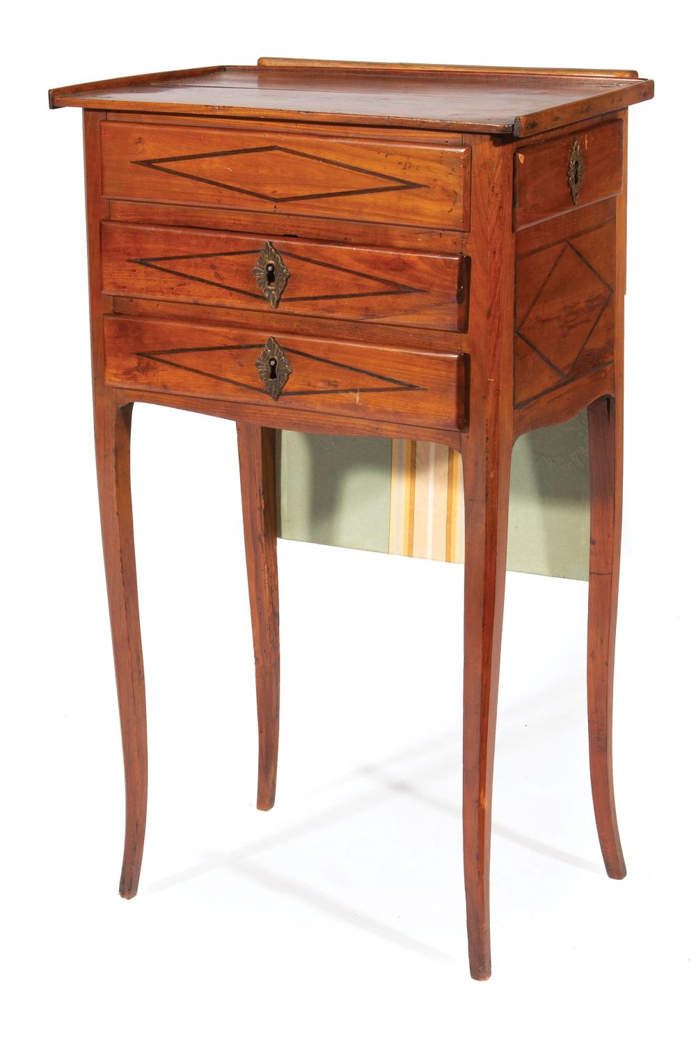 Appraisal: Louis XVI-Style Inlaid Fruitwood Poudreuse th c galleried top lifting