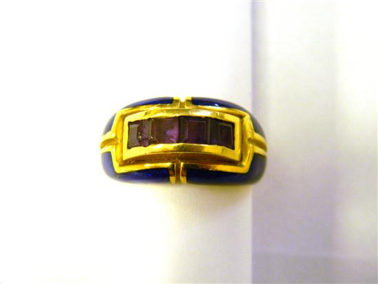 Appraisal: JEWELRY Amethyst Enamel Ring K yellow gold four square faceted