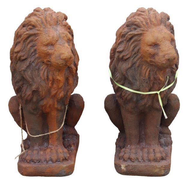 Appraisal: pair Cast stone garden figures Seated Lions each on integral