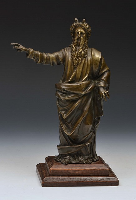 Appraisal: AN OLD CONTINENTAL BRONZE FIGURE of Moses with flowing robes