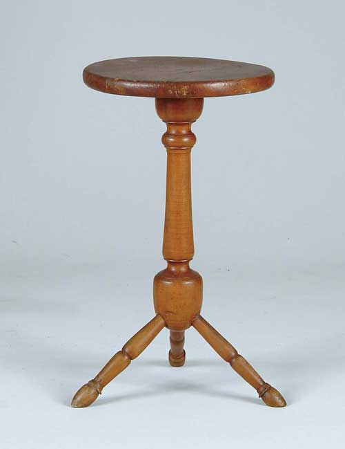 Appraisal: INTERESTING ROUND TOP WINDSOR CANDLESTAND Thick round top supported by