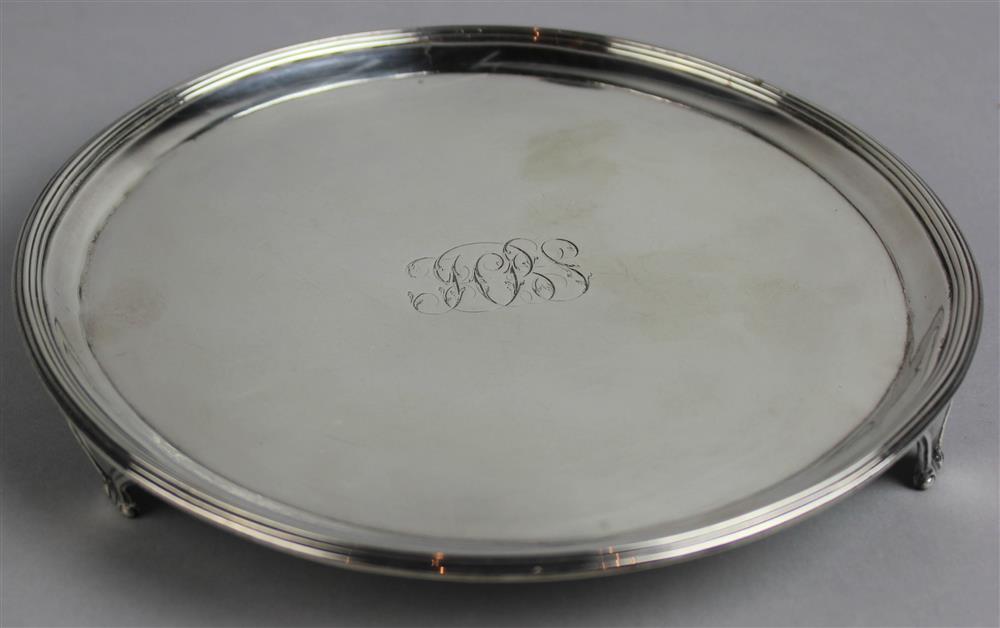 Appraisal: GEORGE III SILVER CARD TRAY London maker's mark perhaps for