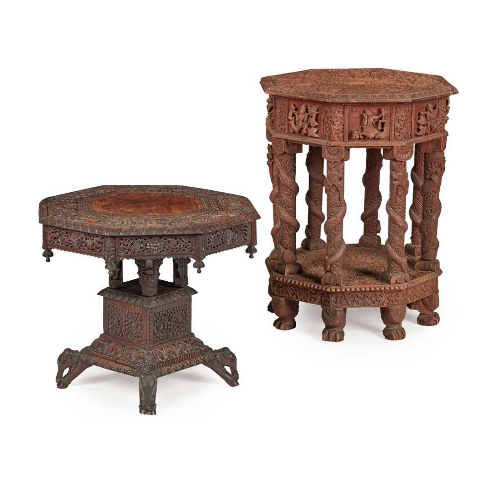 Appraisal: TWO INDIAN CARVED HARDWOOD TABLES LATE TH CENTURY both with