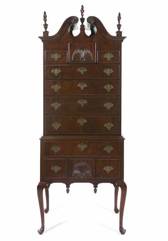 Appraisal: A Queen Anne Style Mahogany Highboy in two parts the