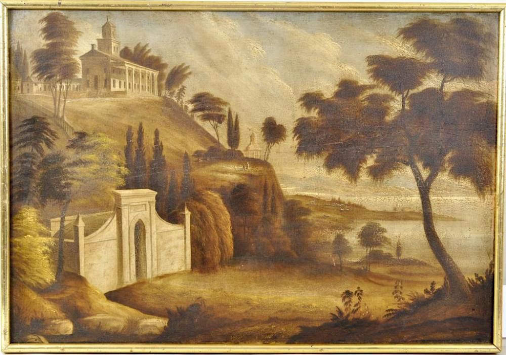 Appraisal: J W Sawin Meetinghouse On Hill Allegorical Scene J W