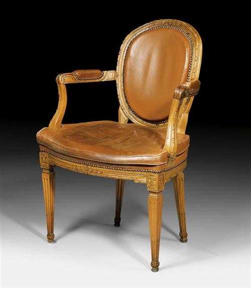 Appraisal: FAUTEUIL EN CABRIOLET Louis XVI France circa Fluted and carved