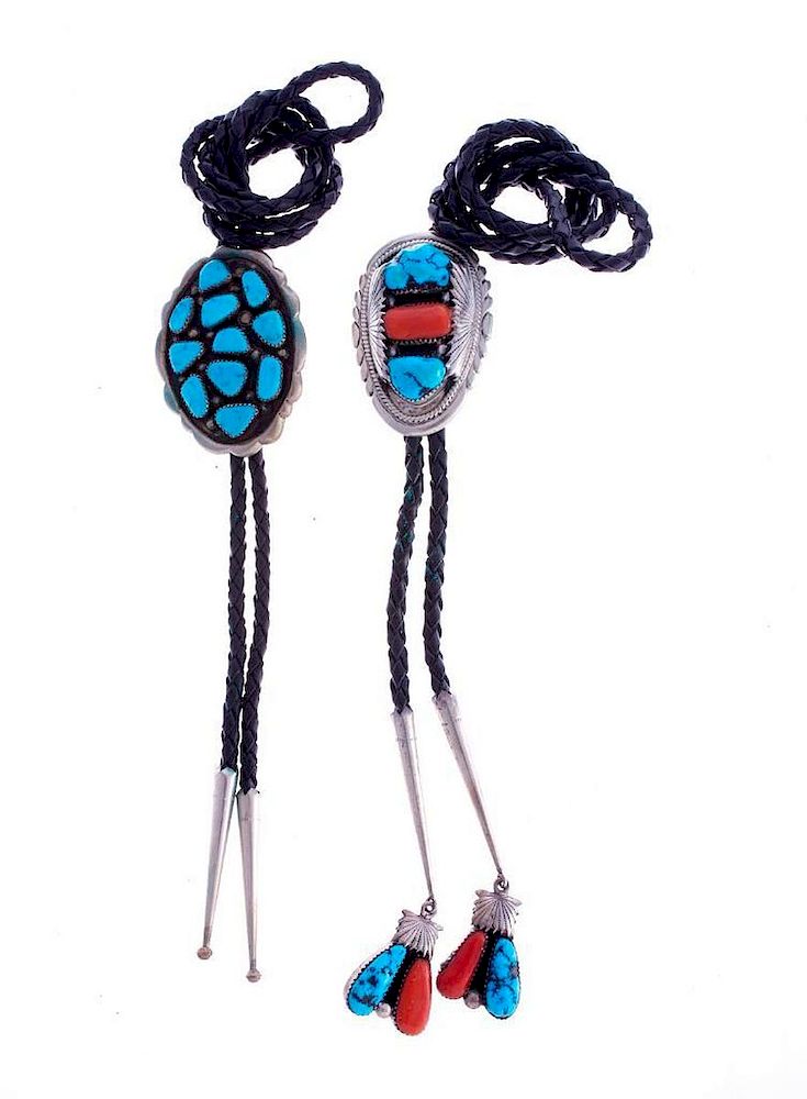 Appraisal: NAVAJO BOLOS Two Vintage Navajo bolo ties turquoise and silver