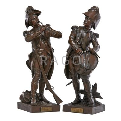 Appraisal: ETIENNE-HENRI DUMAIGE French - Two bronze sculptures Avant le Combat