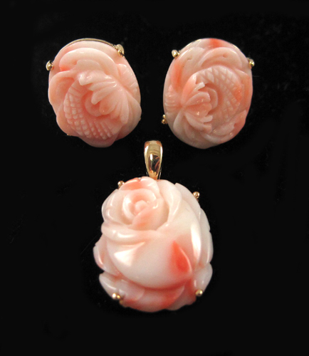 Appraisal: THREE PIECE PINK CORAL JEWELRY SET including a pendant and