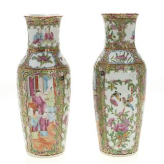 Appraisal: Pair Chinese Export rose medallion baluster vases Pair Chinese Export