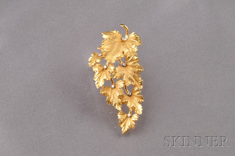 Appraisal: kt Gold and Diamond Leaf Brooch set with full and