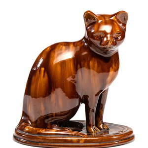 Appraisal: A Rare Rockingham Glazed Yellowware Seated Cat Late th Century