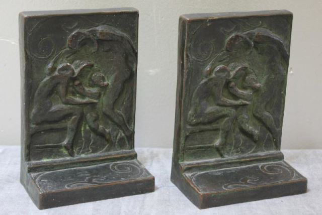 Appraisal: Alexander Nellie Signed Dated BronzeBookends Nice original patina signed and