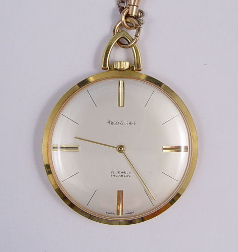 Appraisal: ARGO LEHNE SWISS POCKET WATCH Art deco design Ca Gold