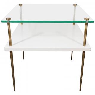 Appraisal: Mid-Century Modern two-tier brass glass and laminated wood table circa