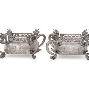 Appraisal: A Pair of Silver Chinese Jardini res Zee Sung th