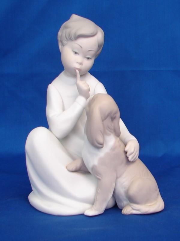 Appraisal: Boy with Dog - Retired Matte Finish Good Condition