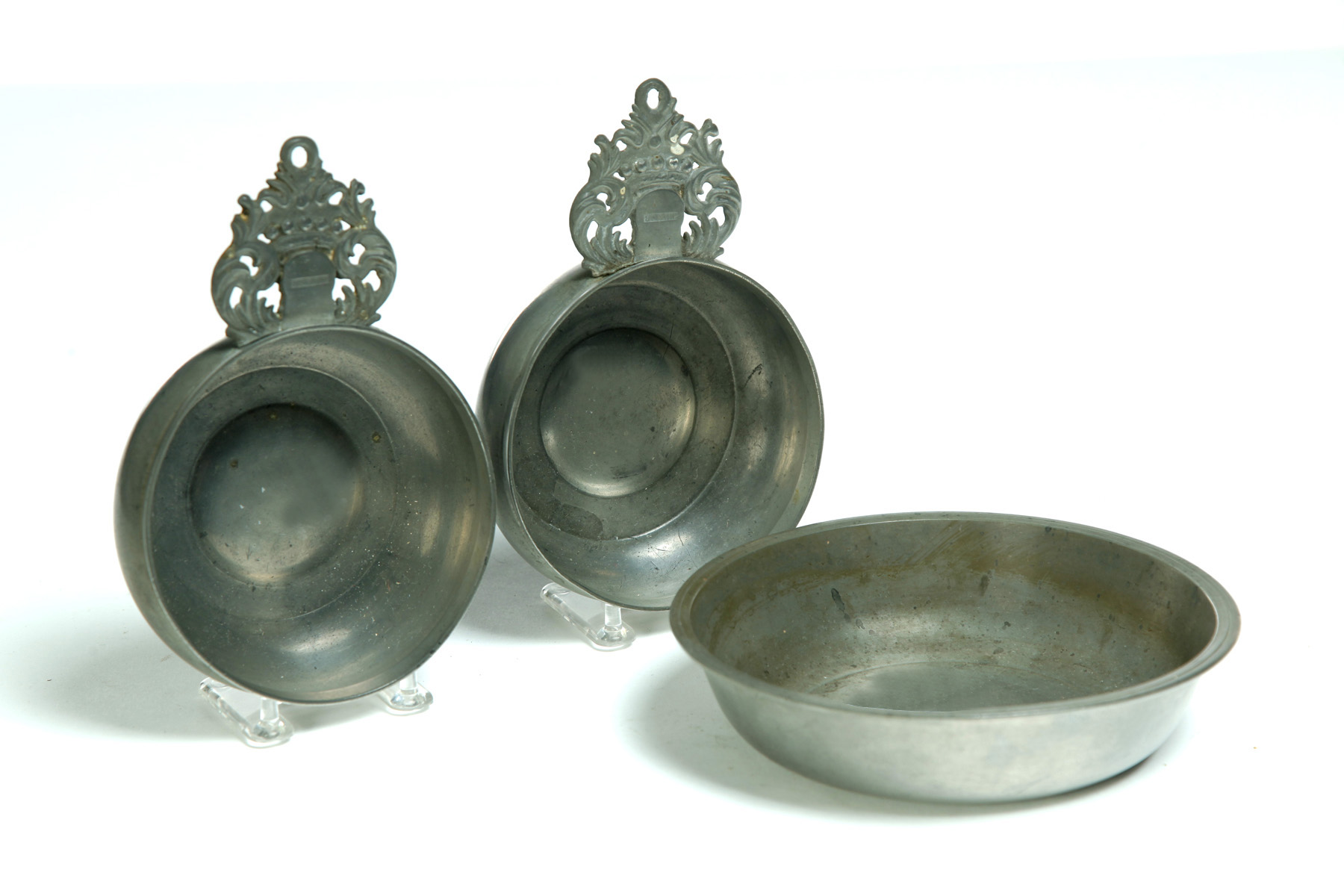 Appraisal: THREE PIECES OF AMERICAN PEWTER Touches for Thomas Danforth and