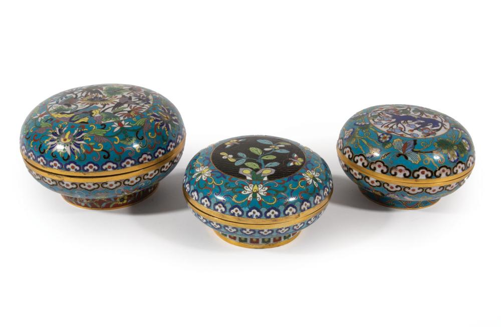 Appraisal: Three Chinese Cloisonn Enamel Covered Boxes Qing Dynasty - largest