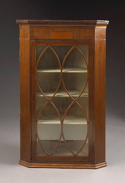 Appraisal: A late George III inlaid mahogany hanging corner cabinet height