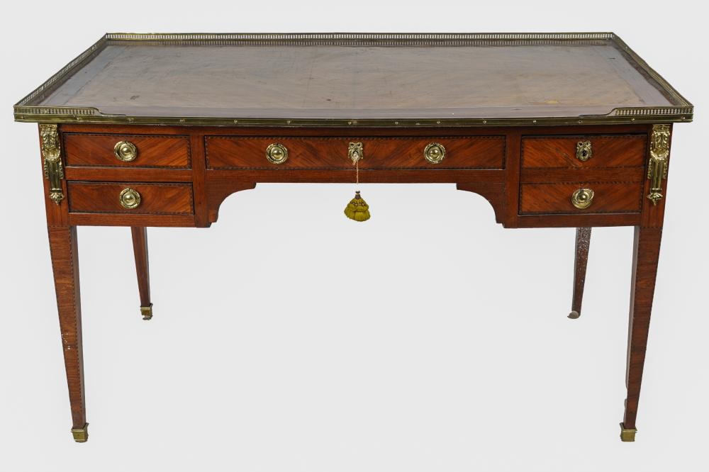 Appraisal: DIRECTOIRE MAHOGANY BUREAU PLATwith gilt brass mounts having apron drawers