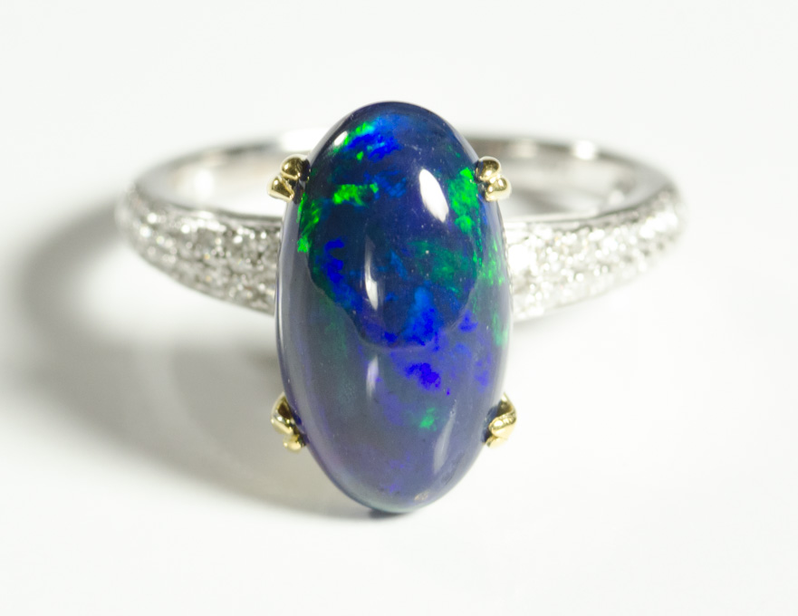 Appraisal: BLACK OPAL AND DIAMOND RING k white and yellow gold