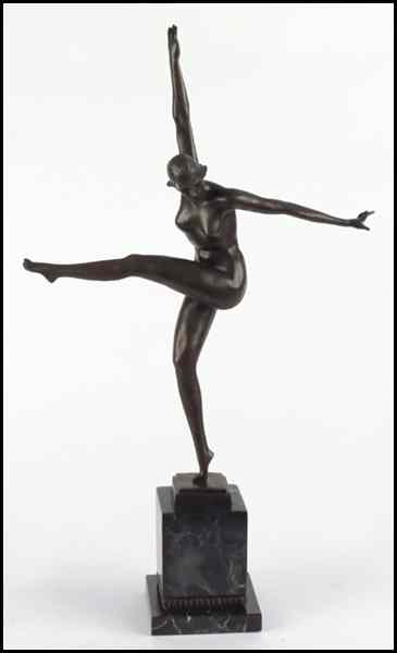 Appraisal: BRONZE NUDE FEMALE FIGURE Raised on a '' marble base