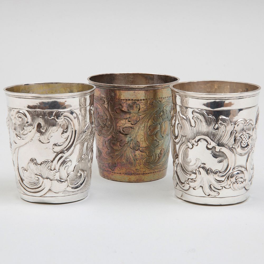 Appraisal: Three Russian Style Silver Beakers Variously marked The largest in