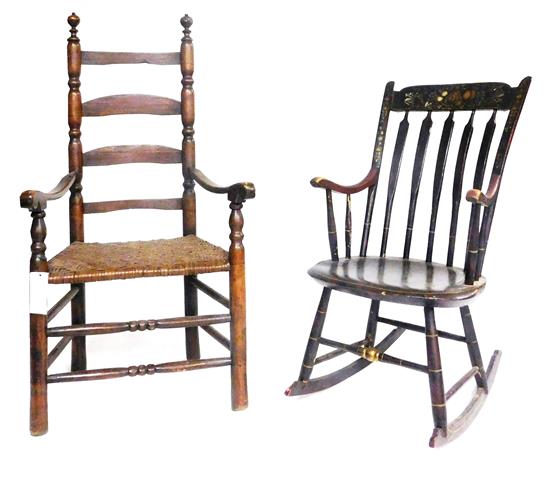 Appraisal: Two chairs first late th C American ladderback arm chair