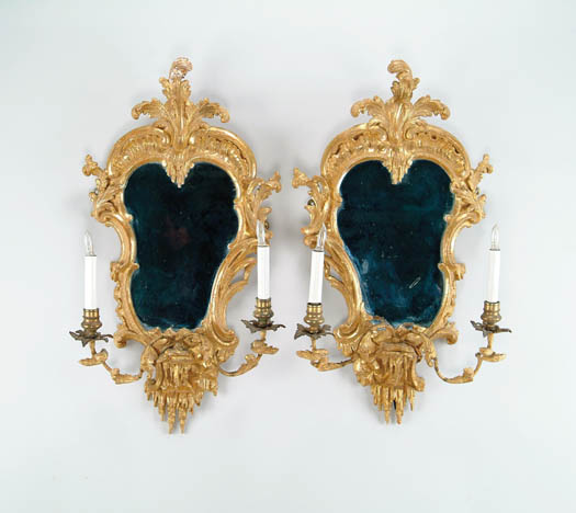 Appraisal: OUTSTANDING PAIR OF GEORGE II CARVED GILT WOOD SMALL GIRANDOLE