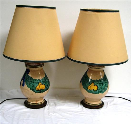 Appraisal: Pair of covered pottery jars converted to lamps fruit and