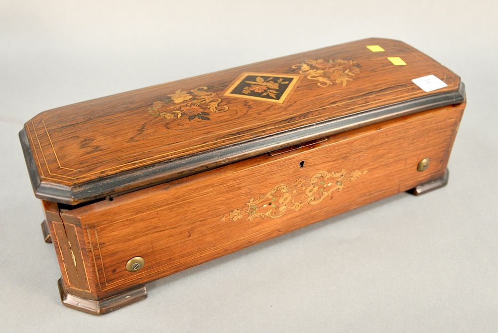 Appraisal: Cylinder music box tune with inlaid rosewood case total lg