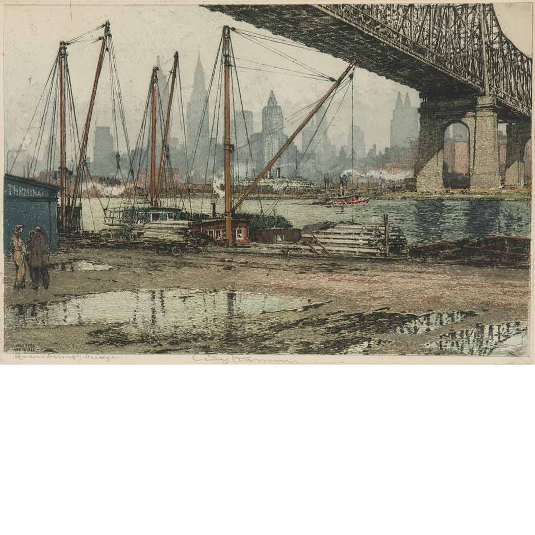 Appraisal: Luigi Kasimir QUEENSBOROUGH BRIDGE Color etching and aquatint signed and