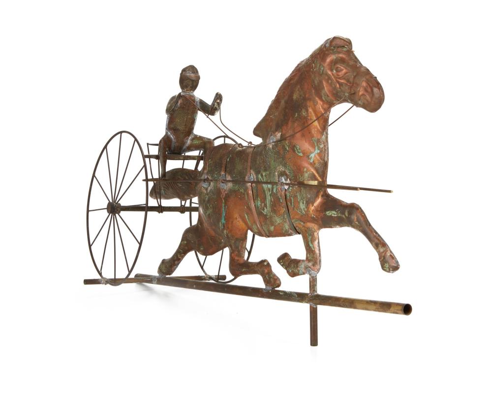 Appraisal: An American molded copper horse and buggy weathervane Second Half