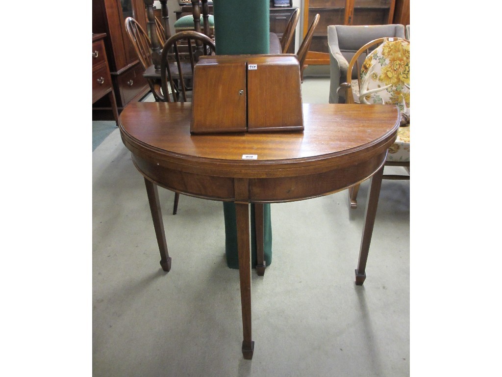 Appraisal: Mahogany demi-lune foldover tea table and a stationery box