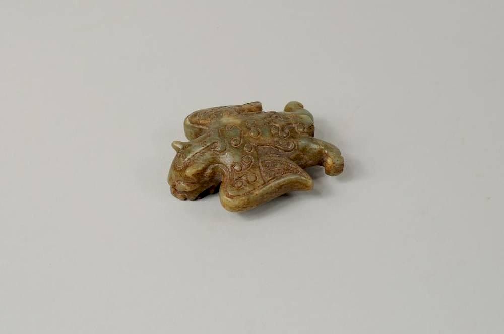 Appraisal: Asian Carved Jade Winged Dragon Figure Asian carved jade winged