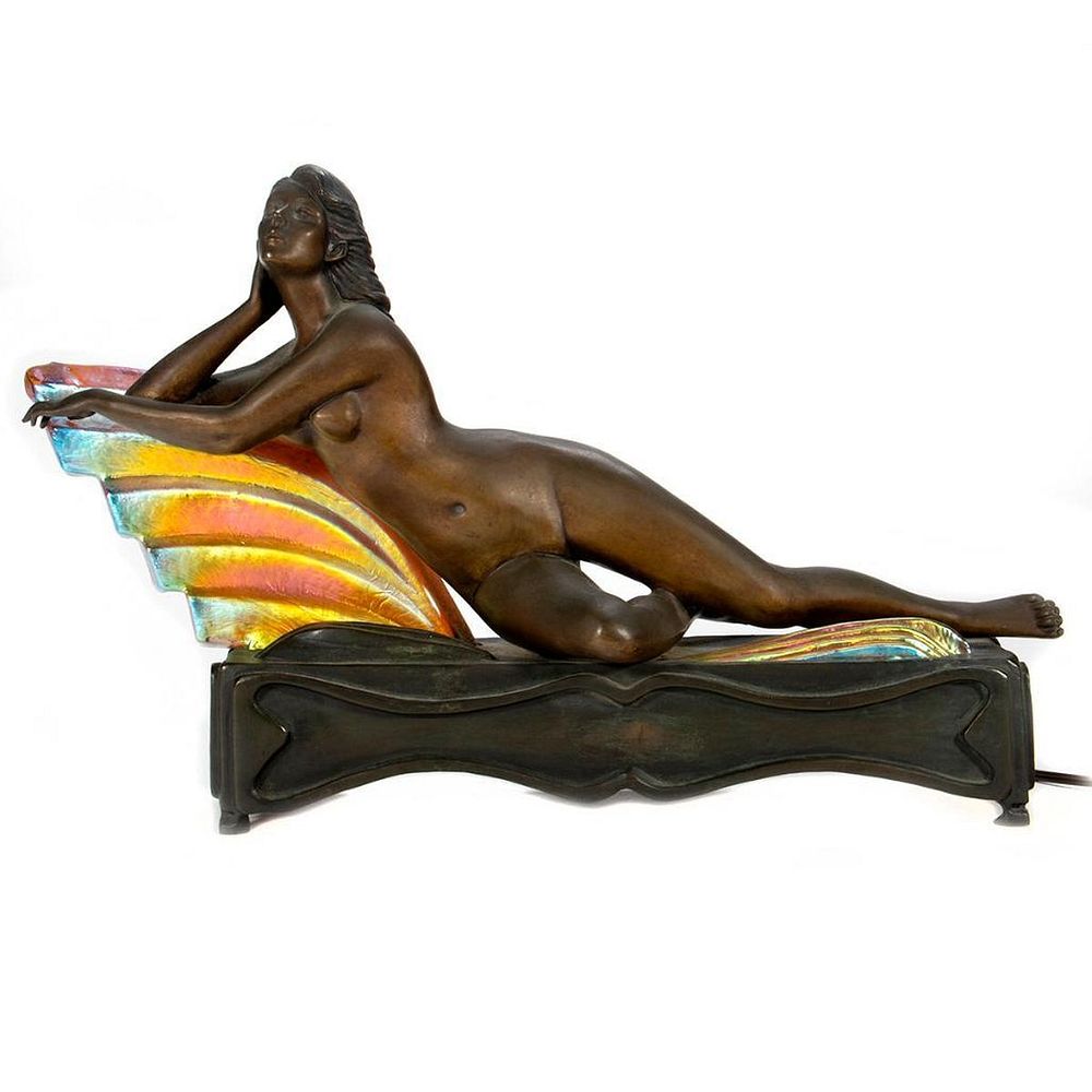 Appraisal: Chiparus Art Deco Bronze Table Lamp Cast as a reclining