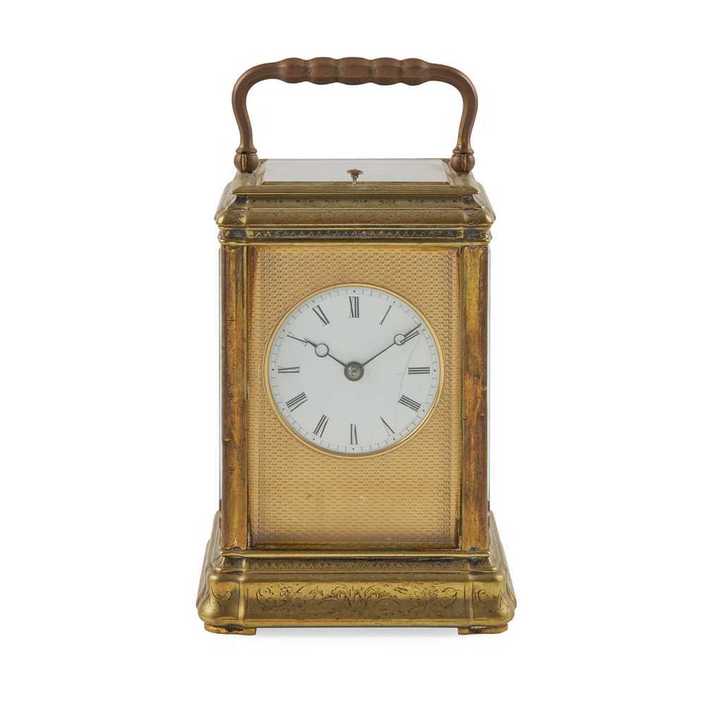 Appraisal: FRENCH BRASS REPEATER CARRIAGE CLOCK LATE TH CENTURY the white