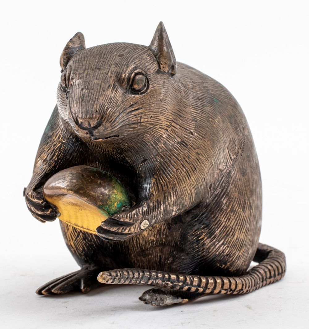 Appraisal: JAPANESE MEIJI GILT BRONZE RAT W CHESTNUT STATUE Japanese Meiji