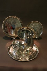 Appraisal: Three circular serving trays in silver plate by Barker Ellis