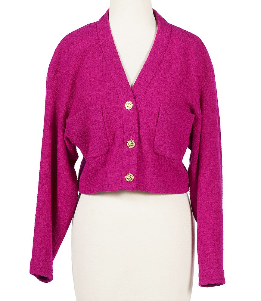 Appraisal: Chanel Boutique Fuchsia Tweed Jacket Size Chanel Boutique Vintage Fuchsia