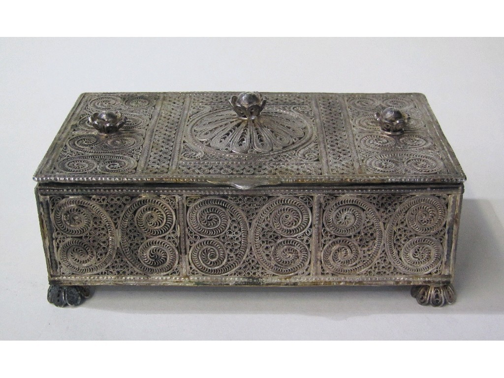 Appraisal: White metal filigree jewellery box