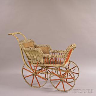 Appraisal: White-painted Wicker and Turned Wood Doll Carriage Estimate - The